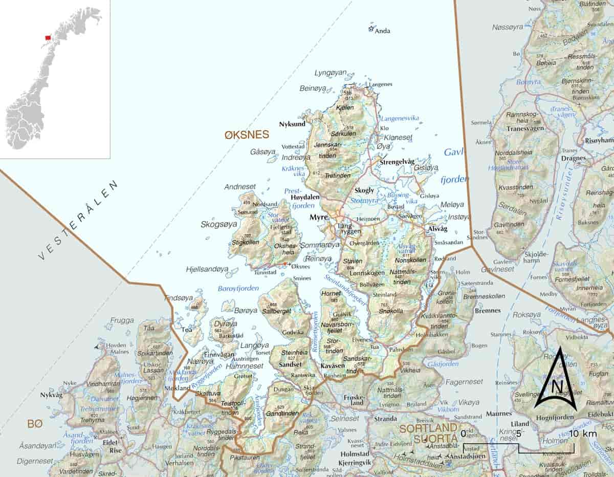 Kart over Øksnes kommune