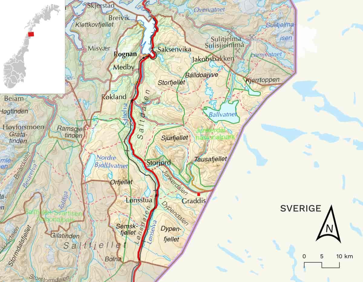 Kart over Saltdal kommune
