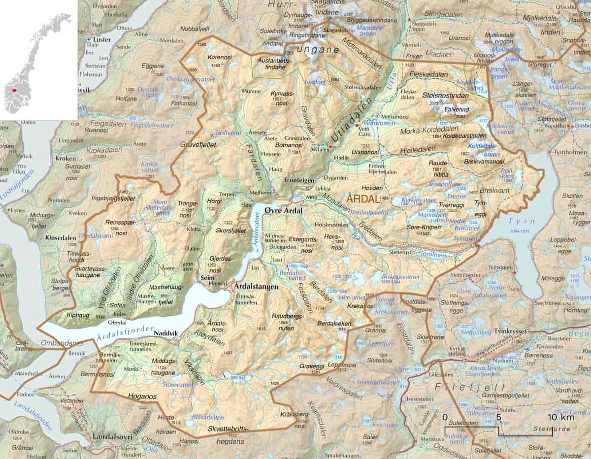 Kart over Årdal kommune