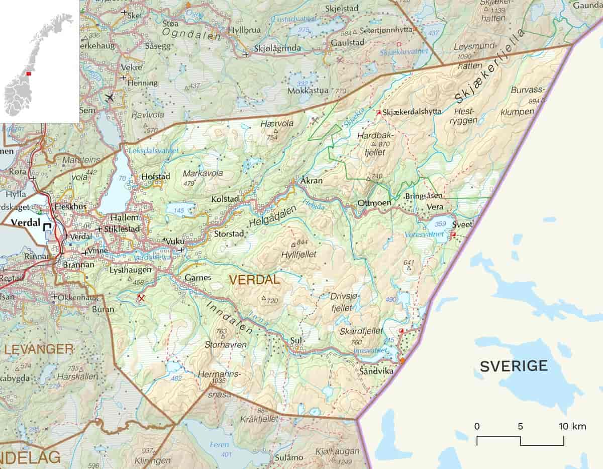 Kart over Verdal kommune