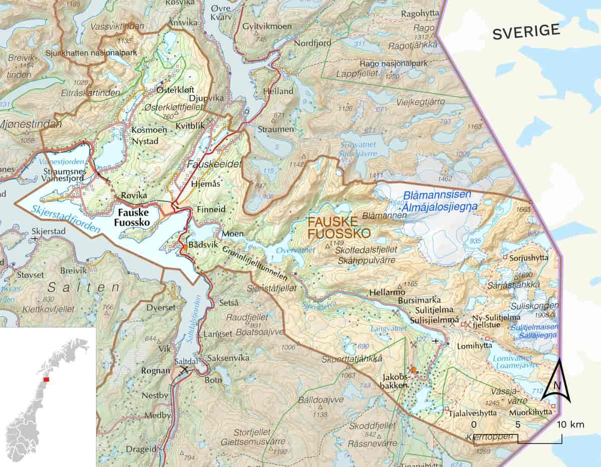 Kart over Fauske kommune