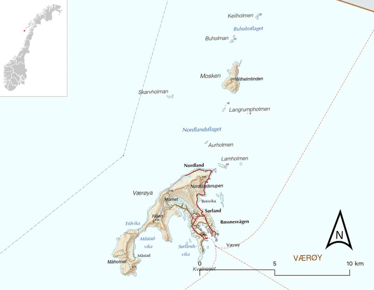 Kart over Værøy kommune