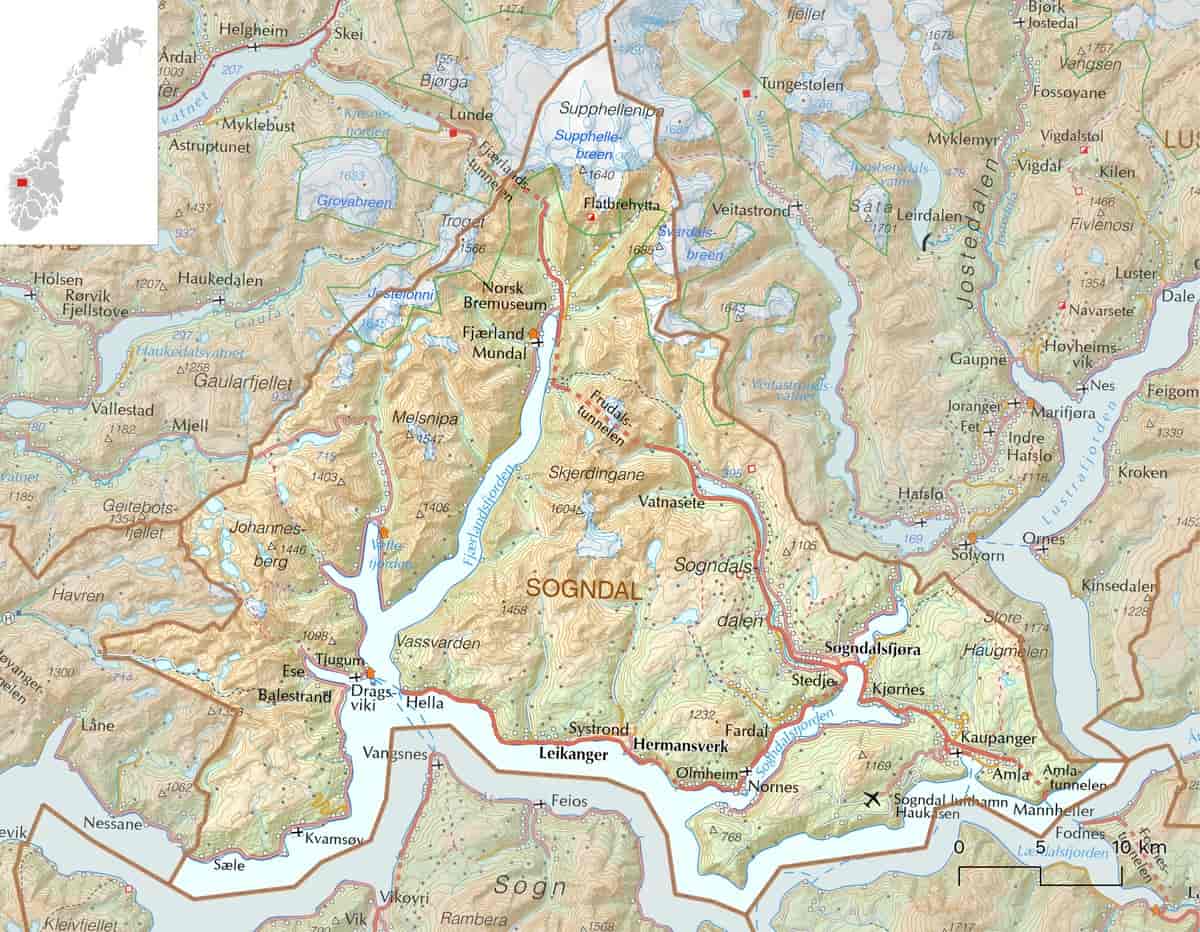 Kart over Sogndal kommune