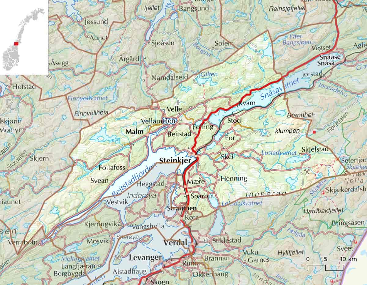 Kart over Steinkjer kommune