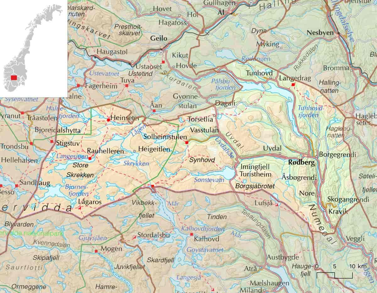 Kart over Nore og Uvdal kommune