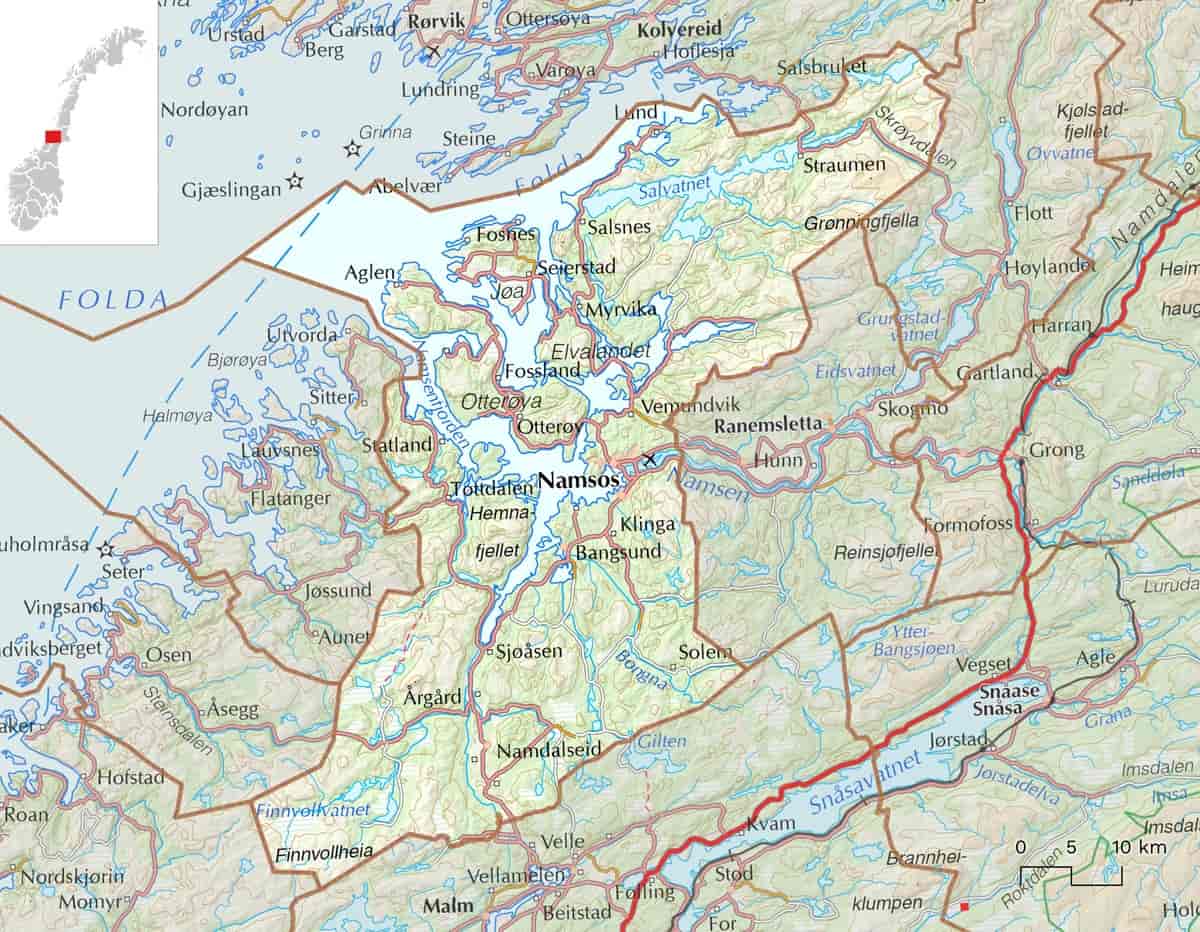 Kart over Namsos kommune