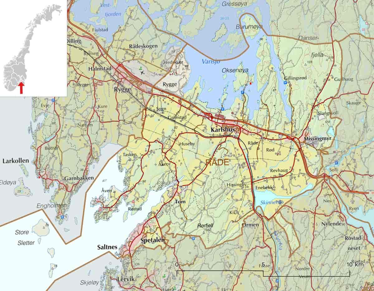 Kart over Råde kommune