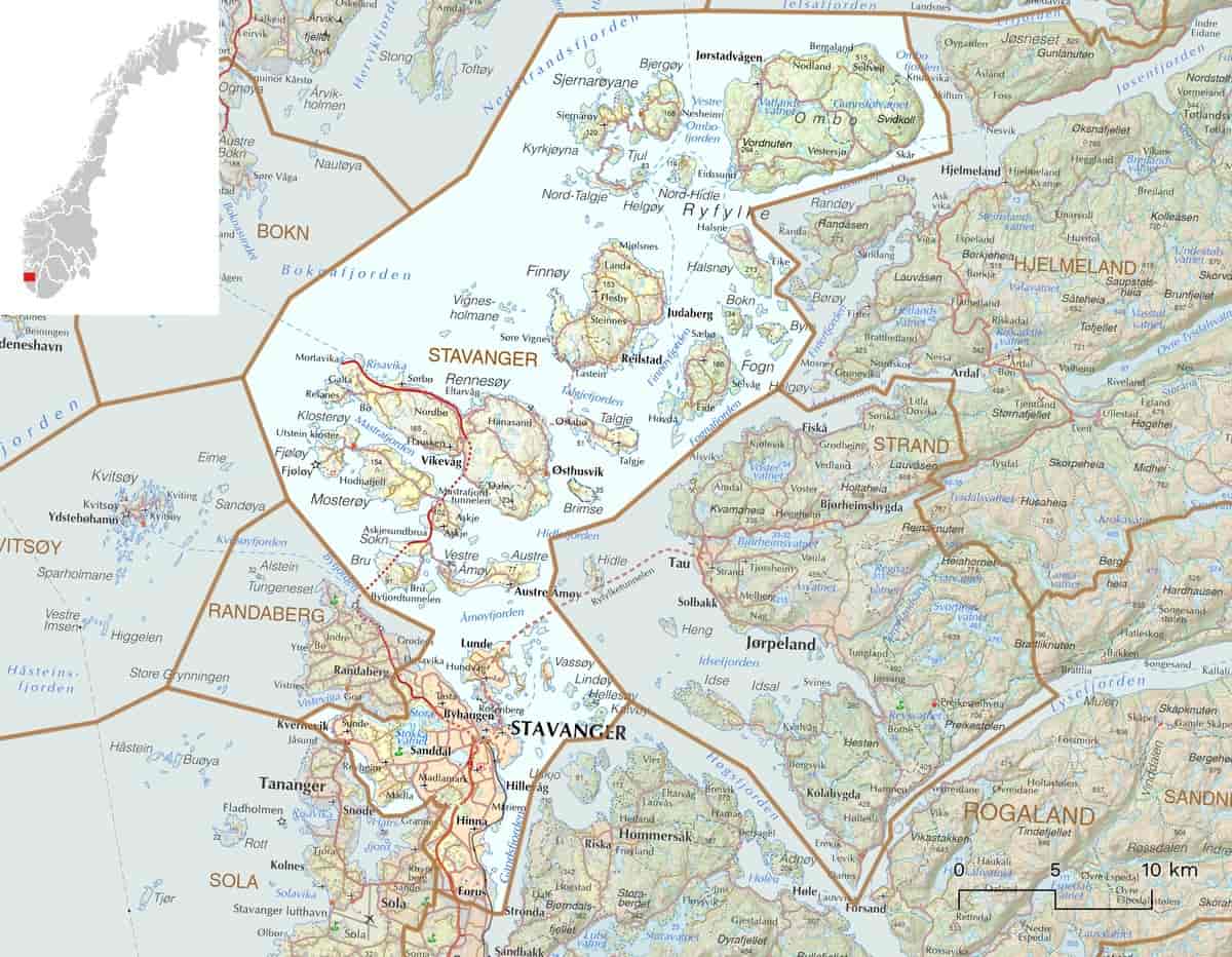Kart over Stavanger kommune