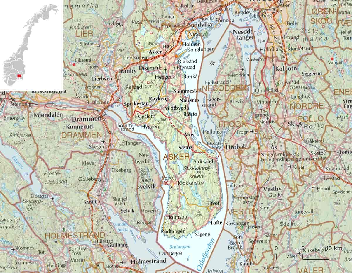 Kart over Asker kommune