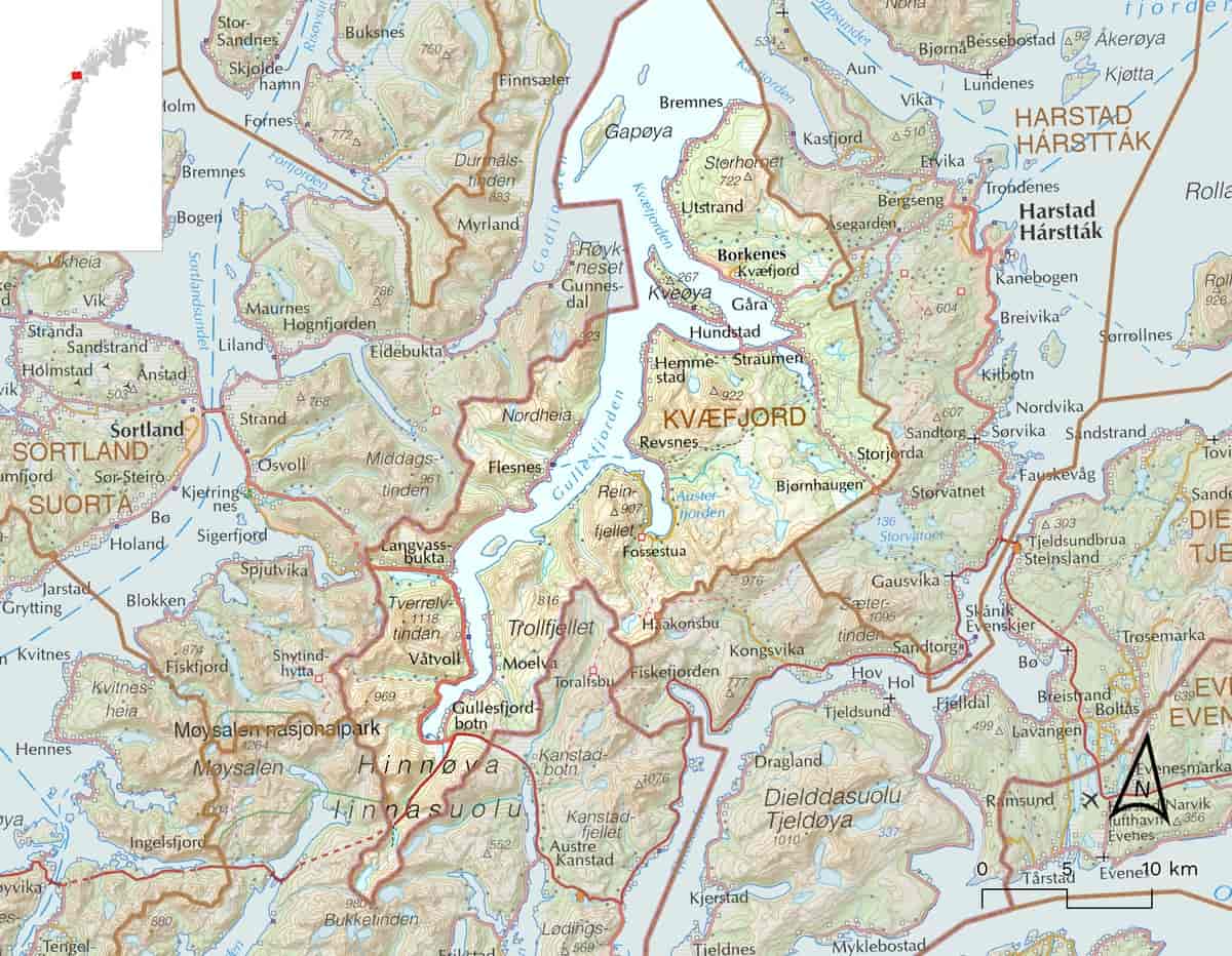 Kart over Kvæfjord kommune