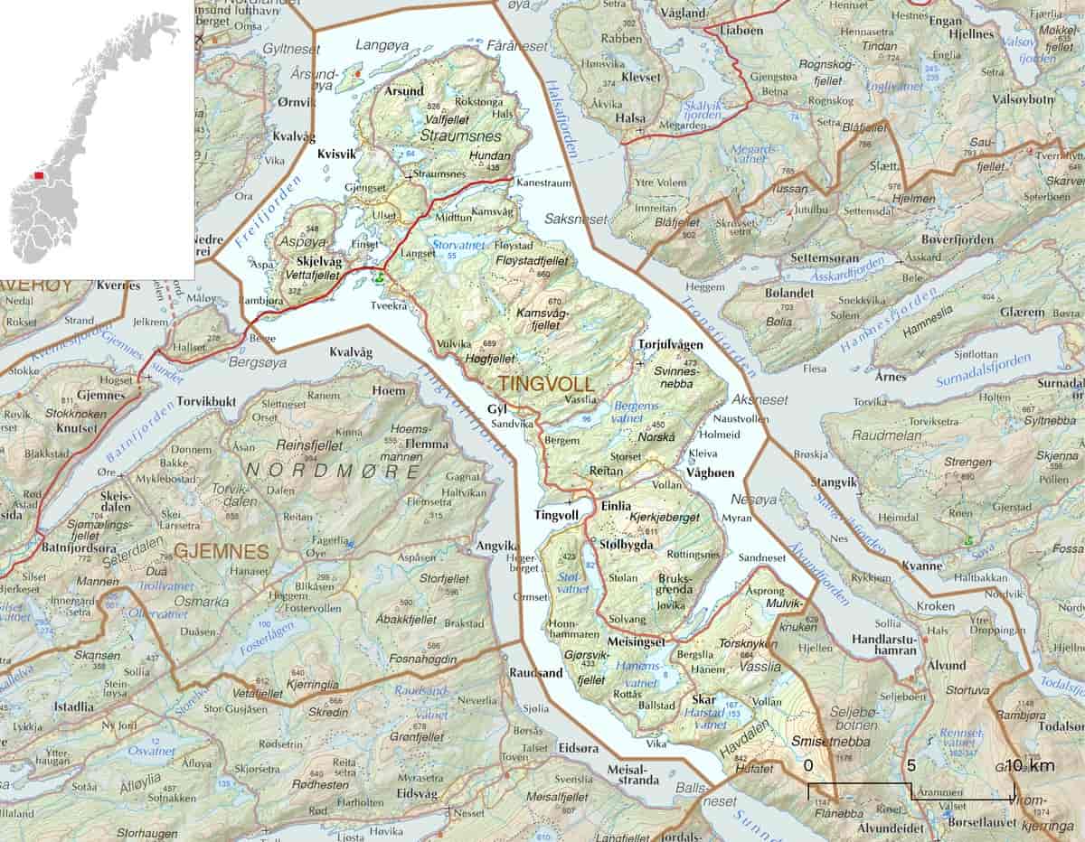 Kart over Tingvoll kommune