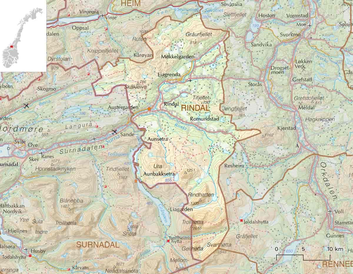Kart over Rindal kommune