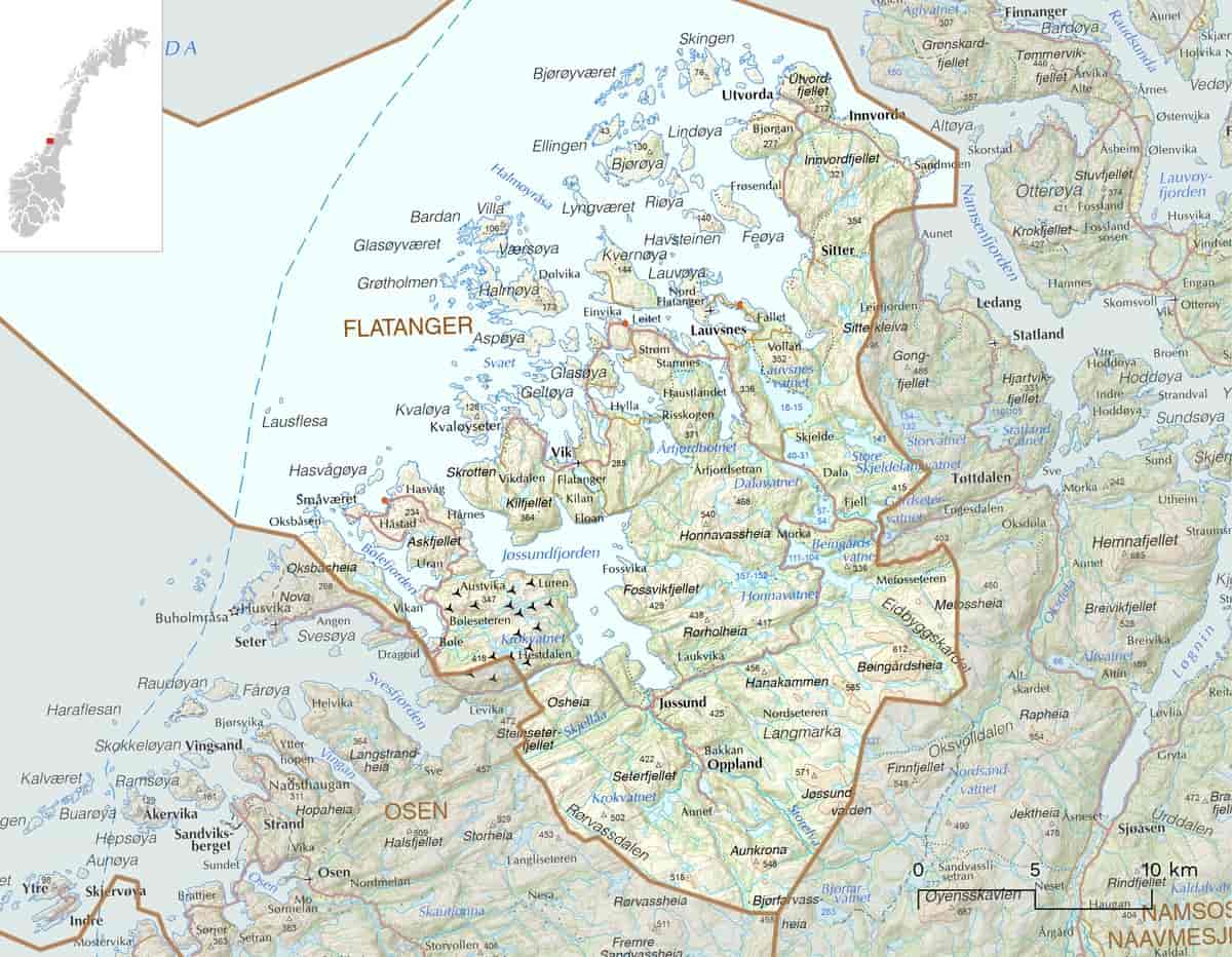 Kart over Flatanger kommune