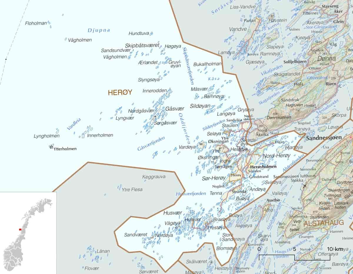 Kart over Herøy (i Nordland) kommune