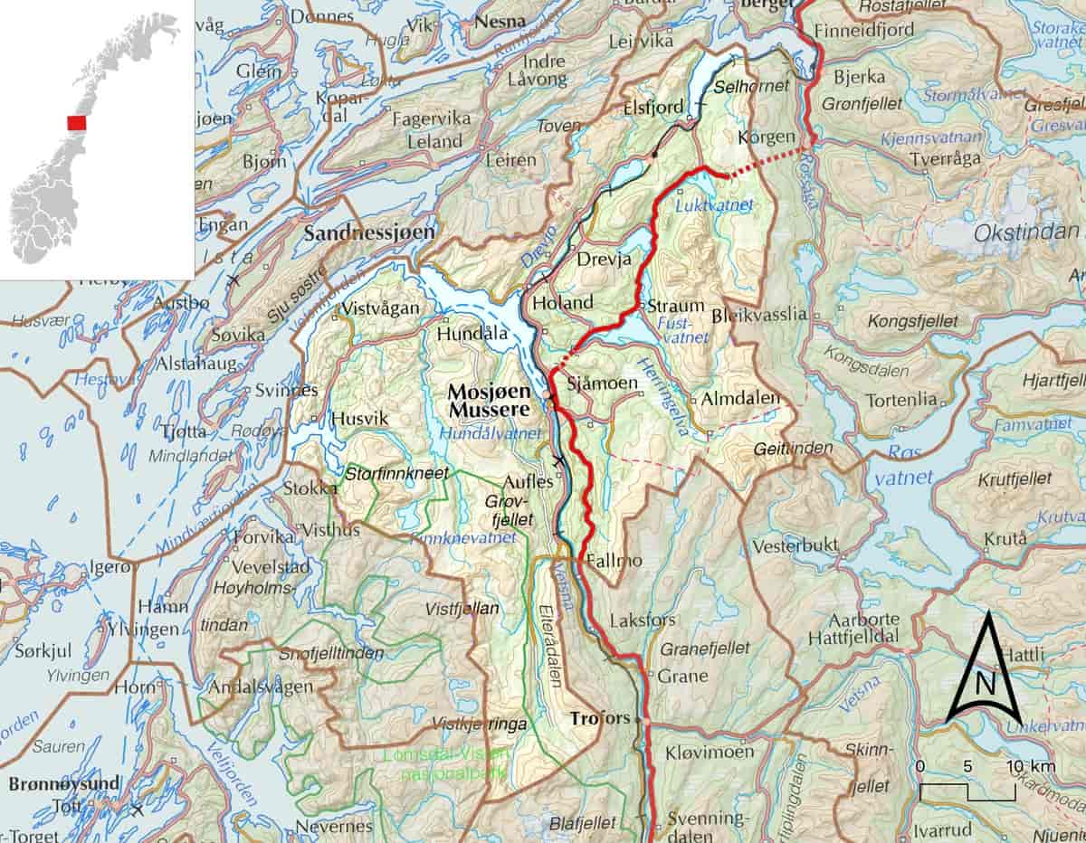 Kart over Vefsn kommune