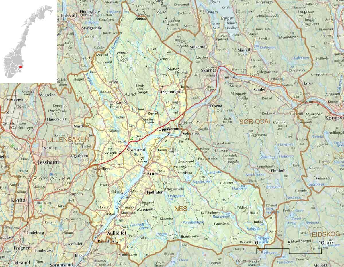 Kart over Nes kommune