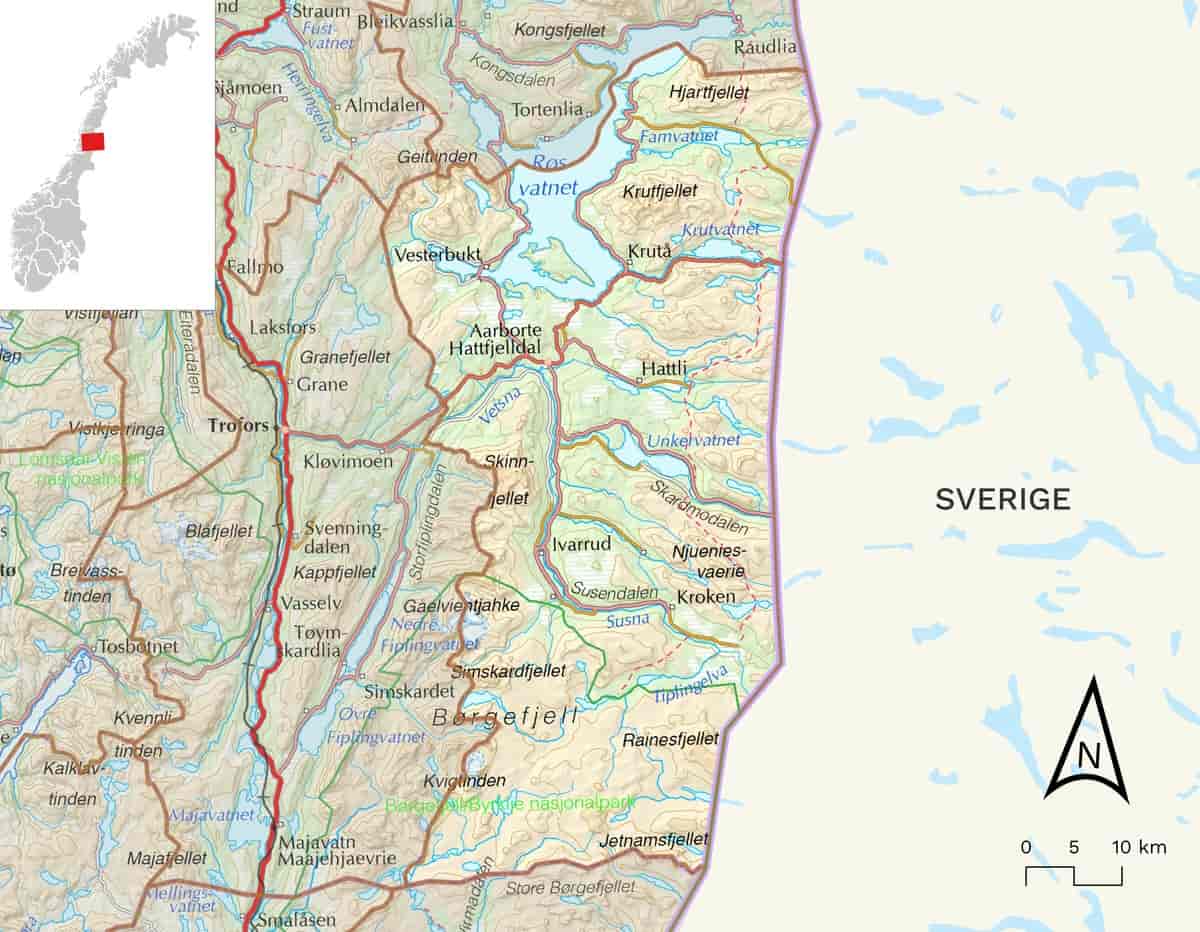 Kart over Hattfjelldal kommune