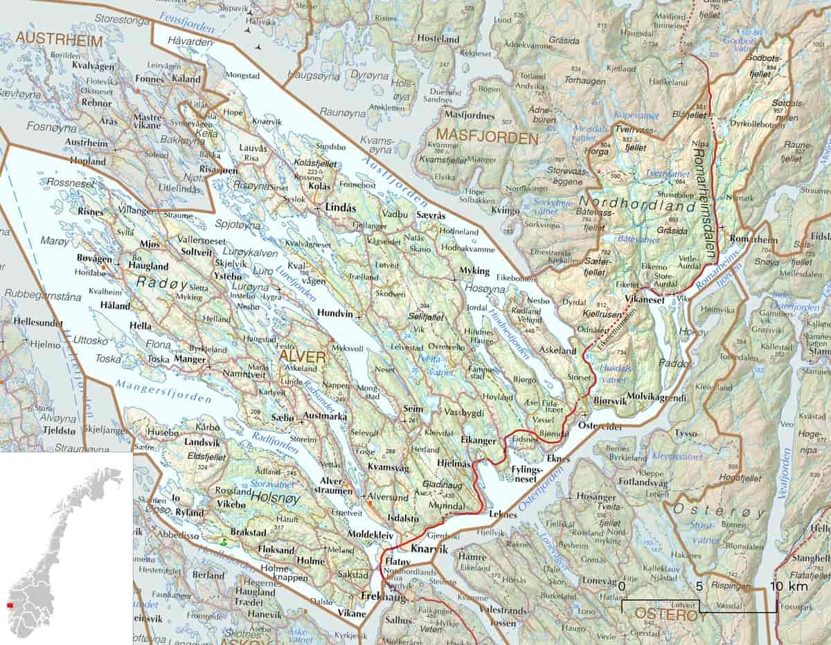 Kart over Alver kommune