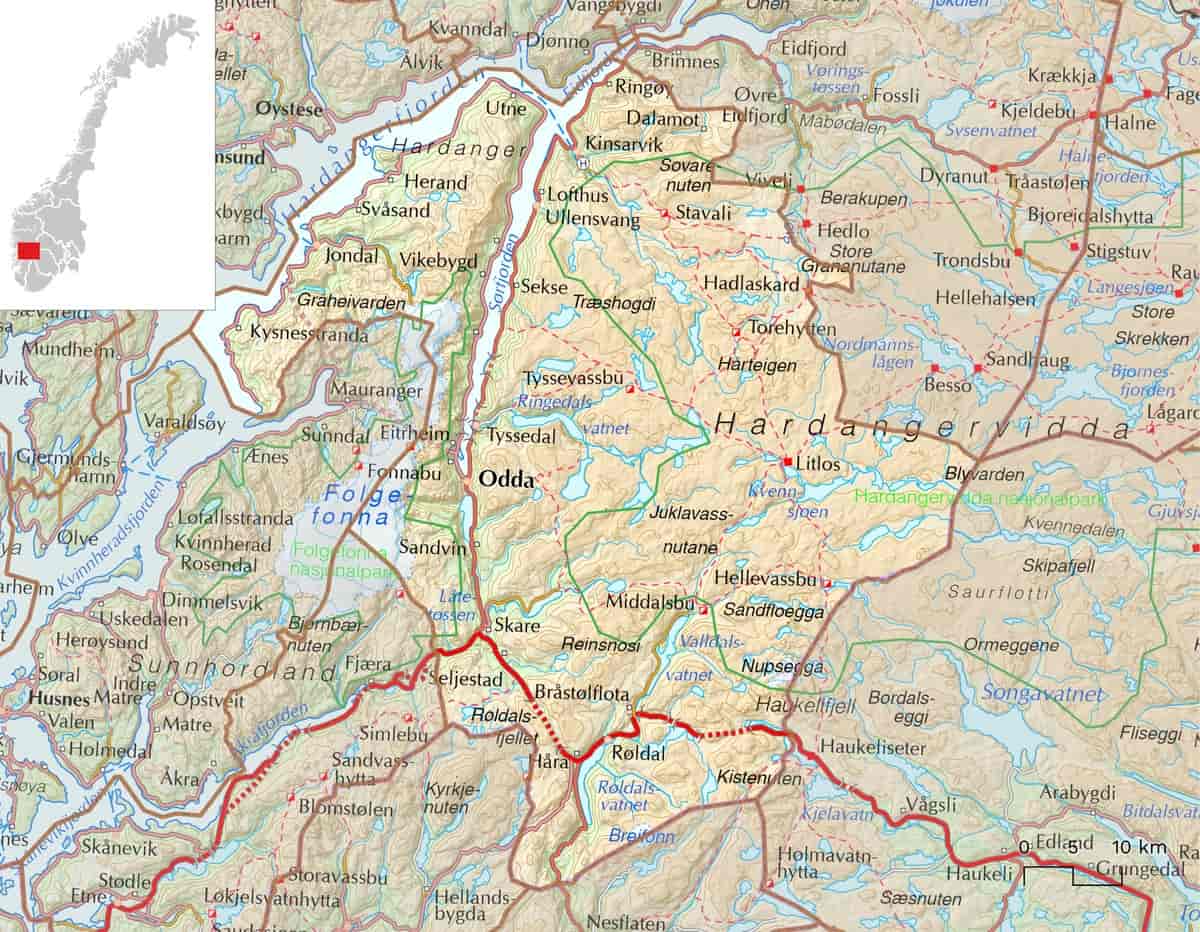 Kart over Ullensvang kommune