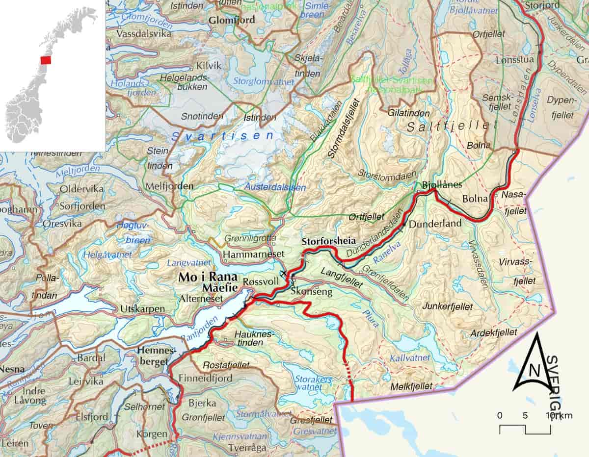 Kart over Rana kommune