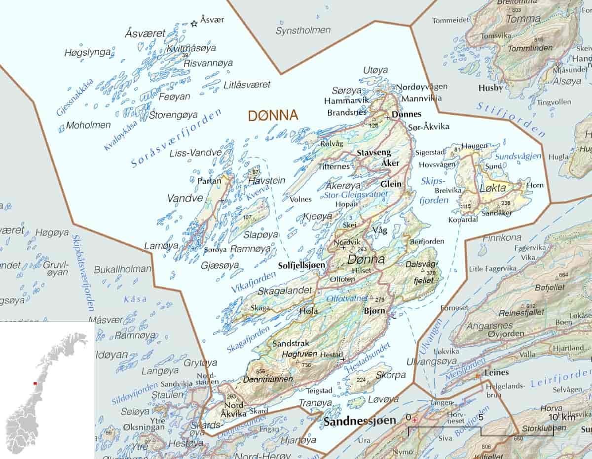Kart over Dønna kommune