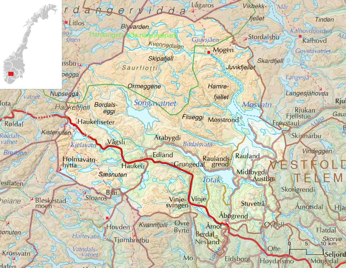 Kart over Vinje kommune