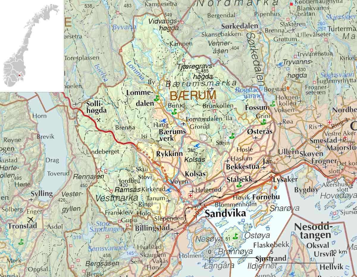 Kart over Bærum kommune