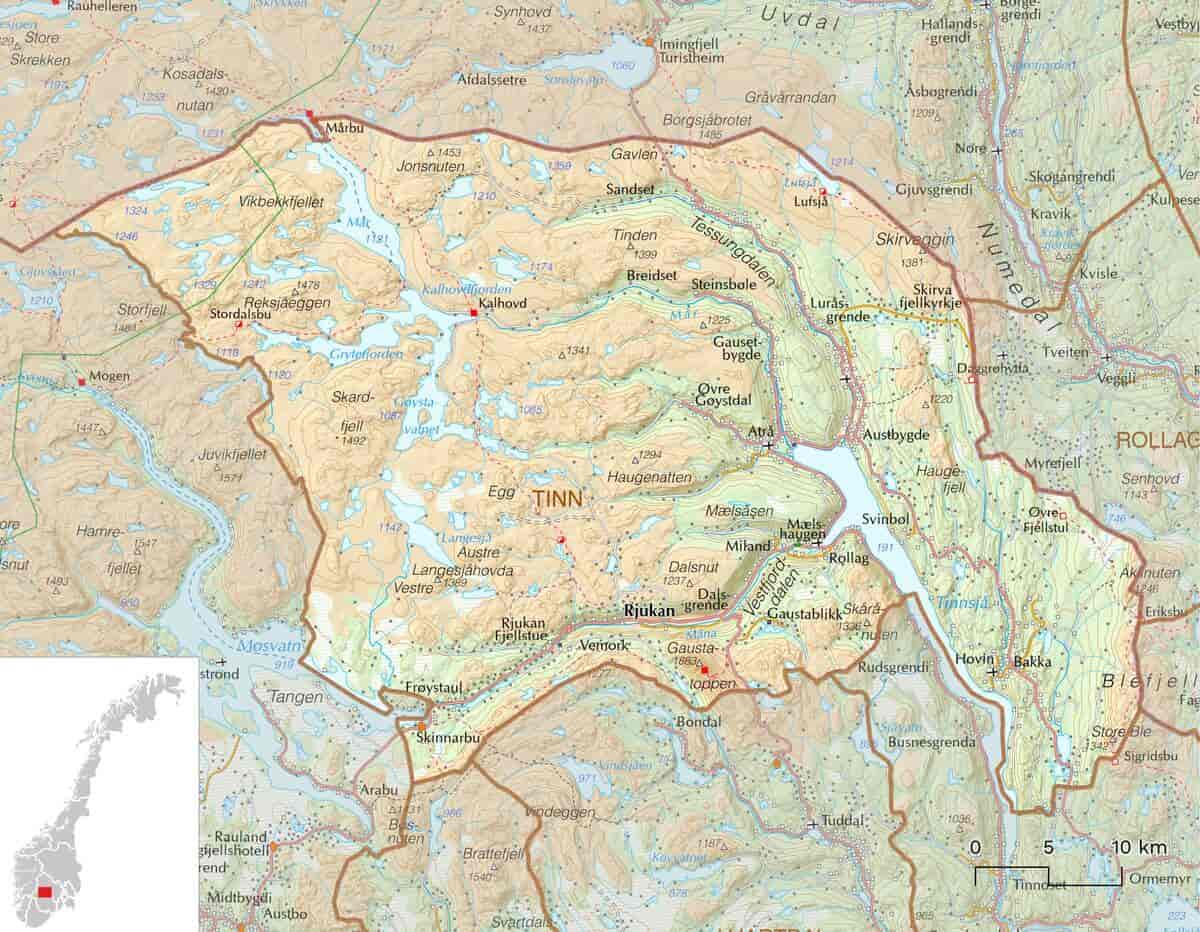 Kart over Tinn kommune