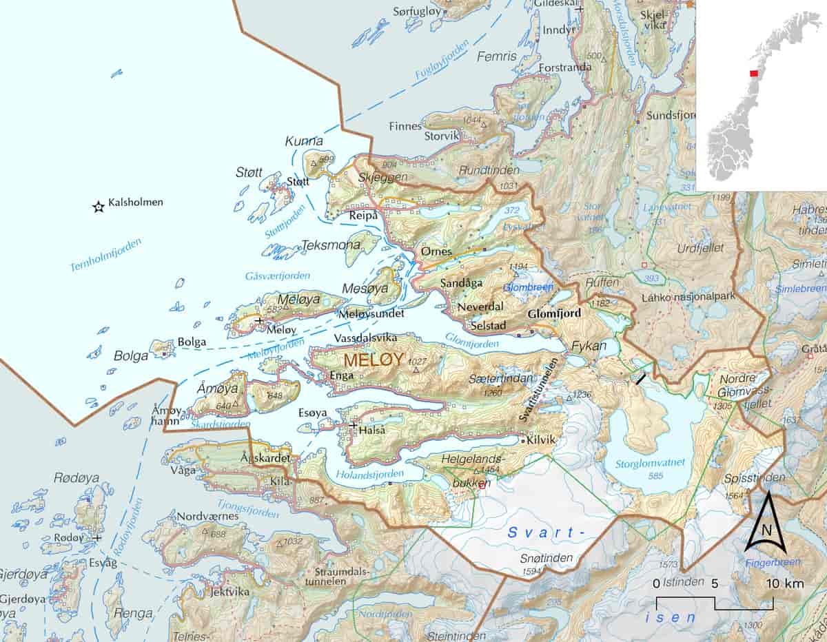 Kart over Meløy kommune