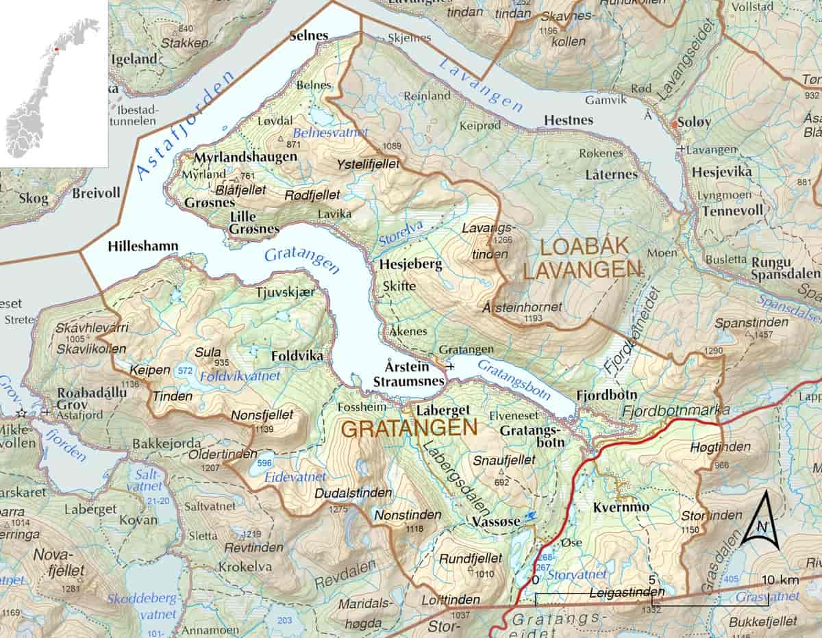 Kart over Gratangen kommune