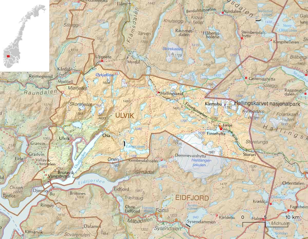 Kart over Ulvik kommune