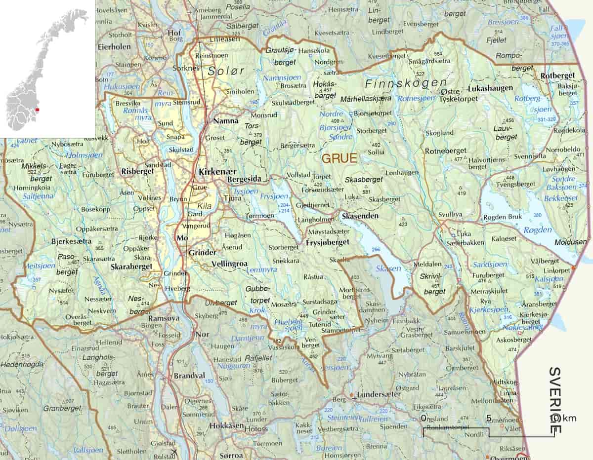 Kart over Grue kommune