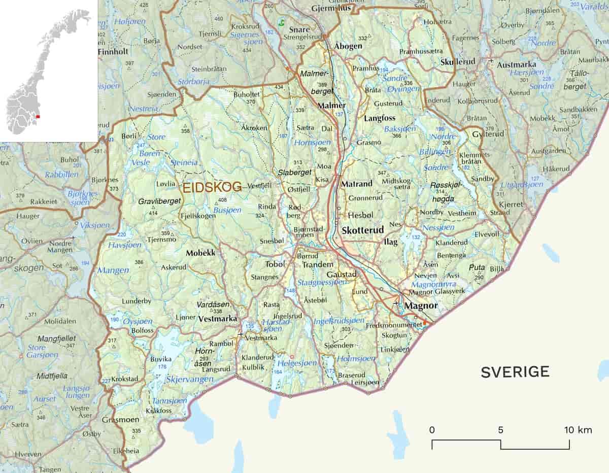 Kart over Eidskog kommune