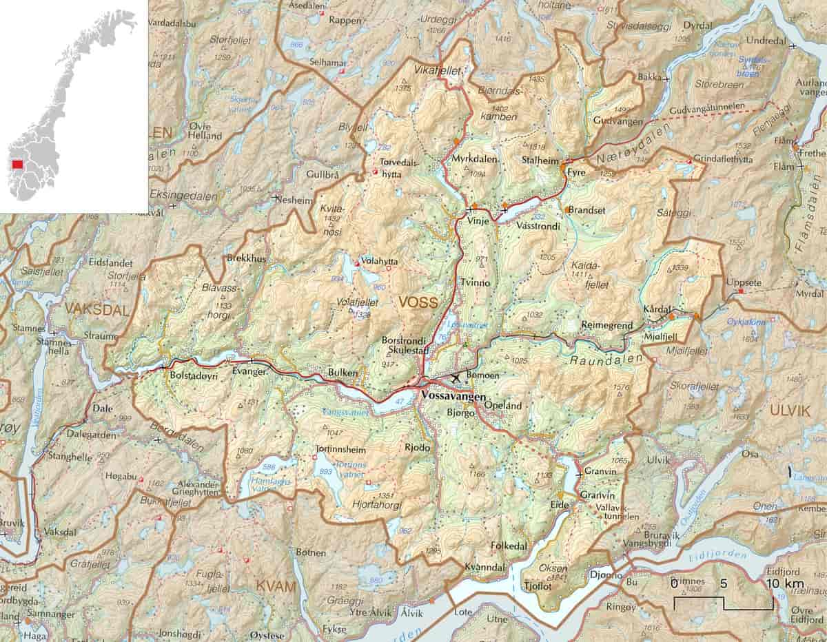 Kart over Voss kommune