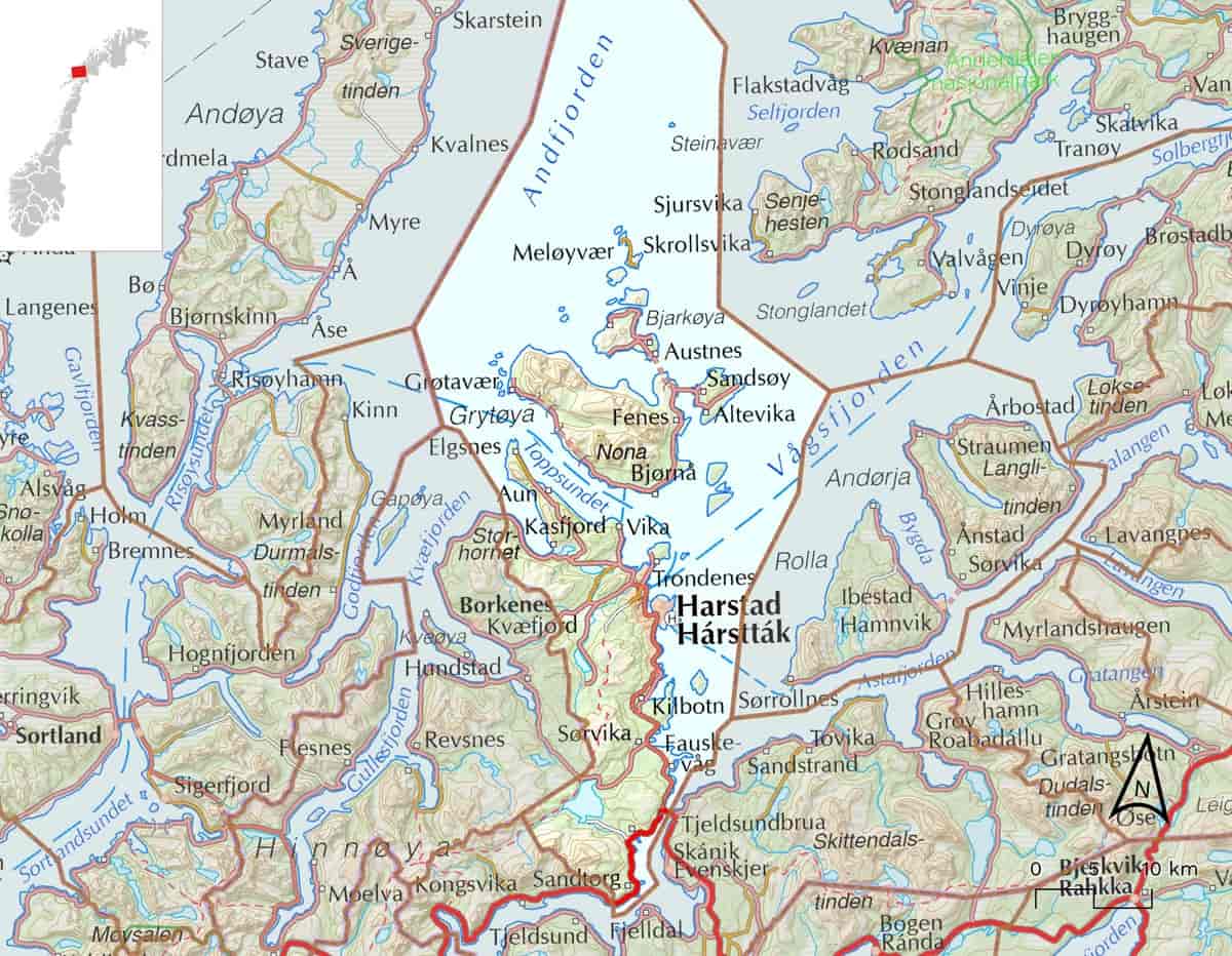 Kart over Harstad kommune
