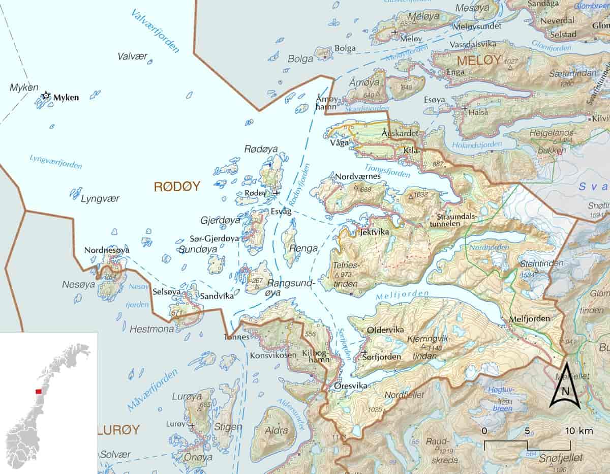 Kart over Rødøy kommune