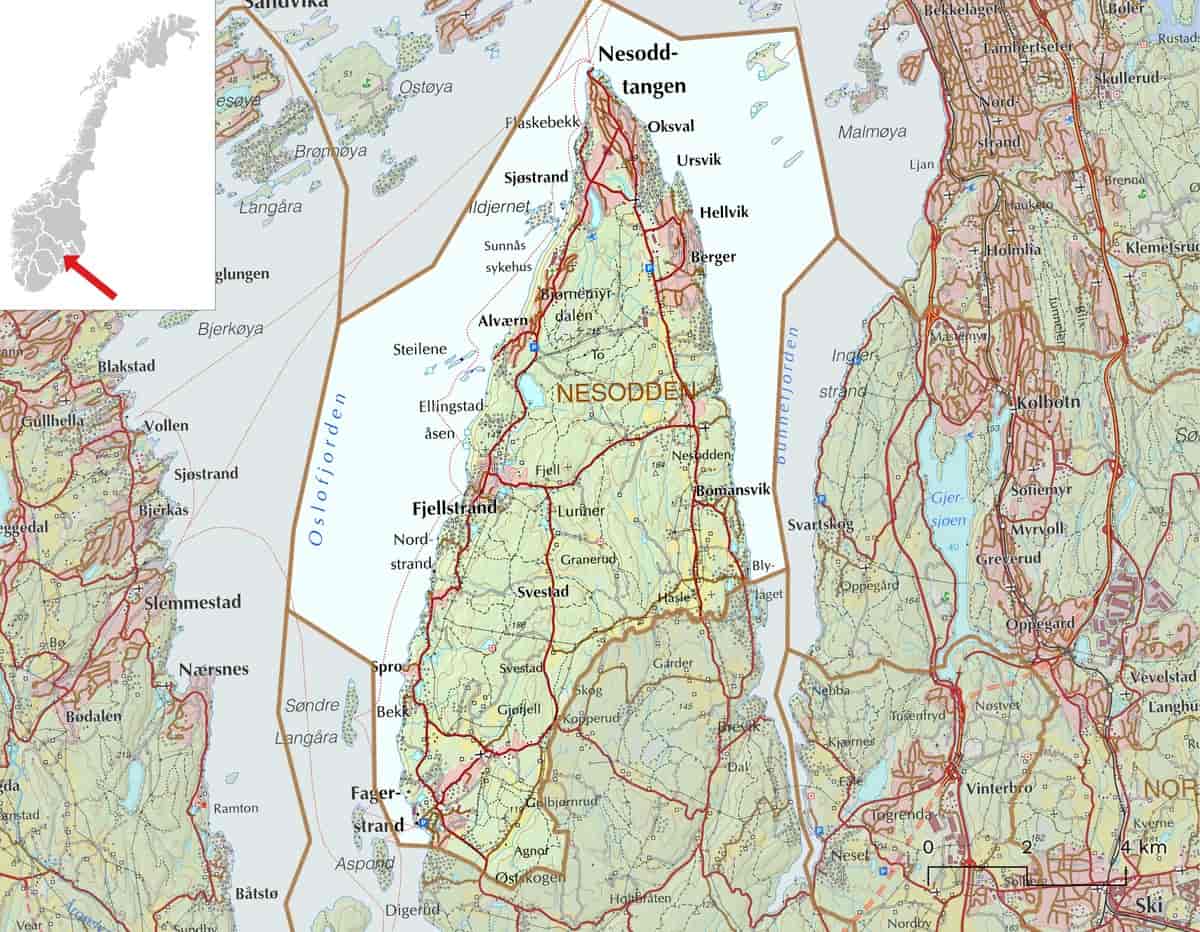 Kart over Nesodden kommune