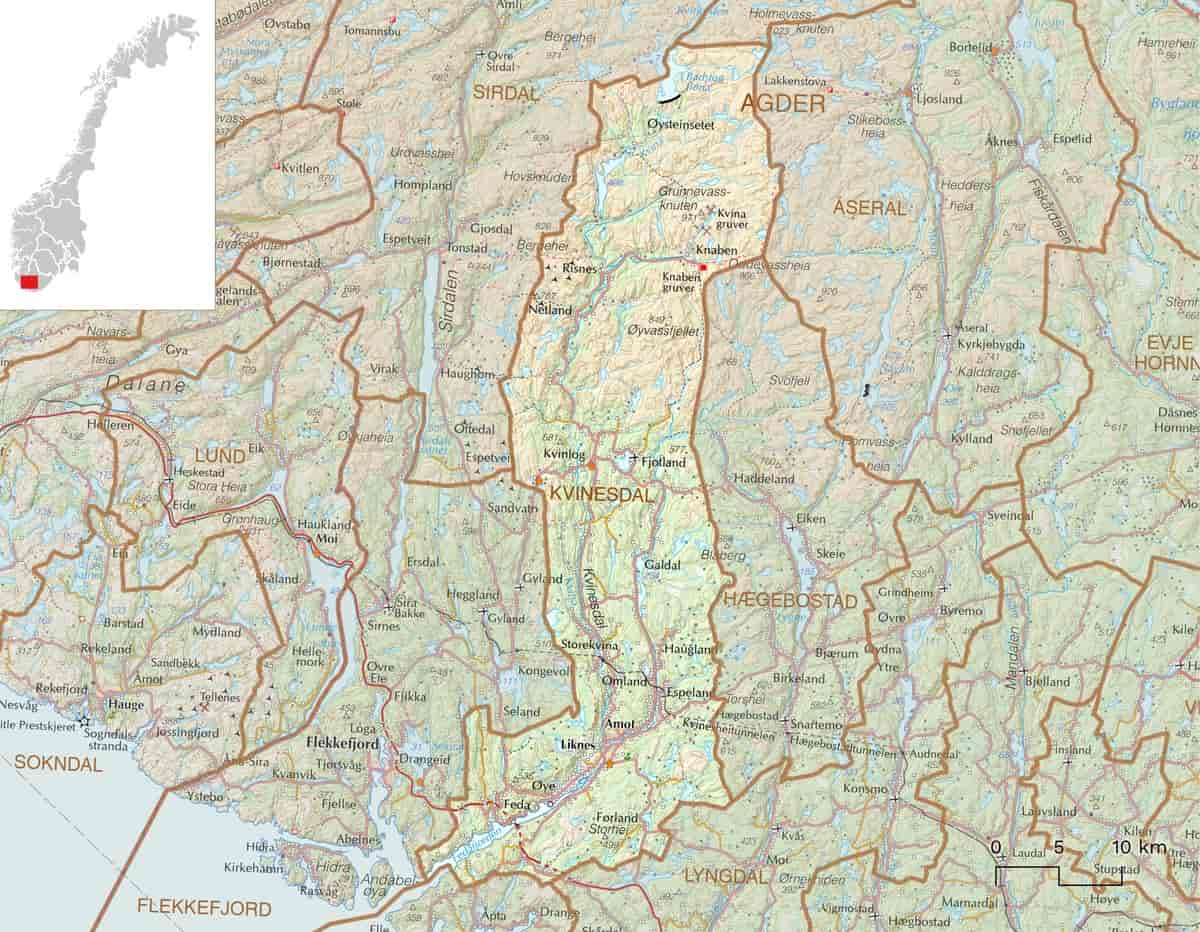 Kart over Kvinesdal kommune