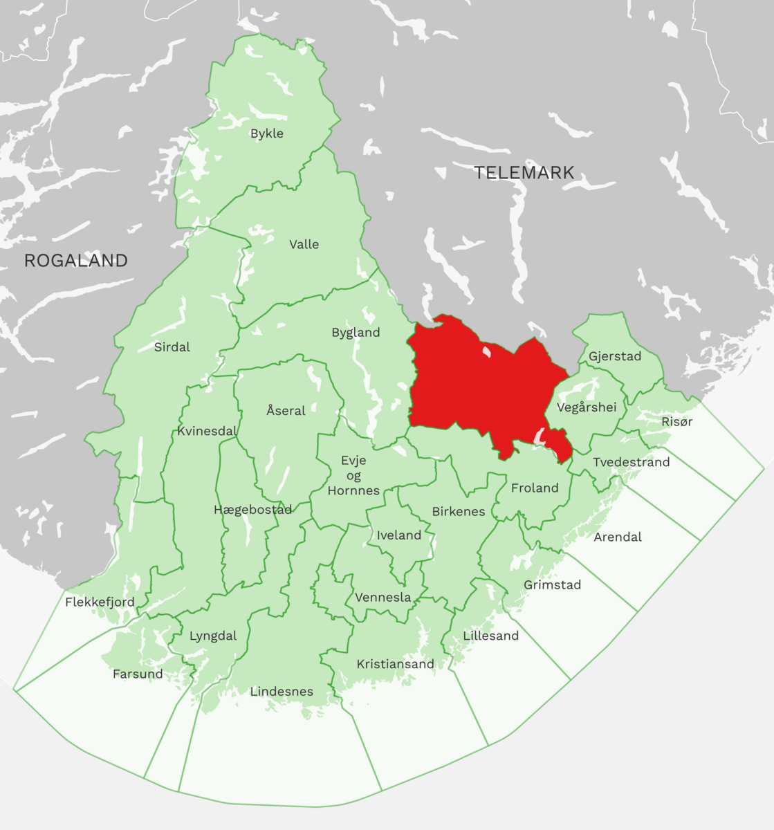 Kart: Åmli kommune i Agder