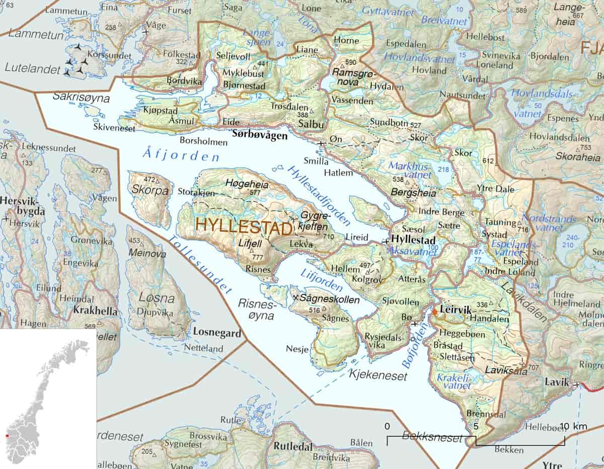 Kart over Hyllestad kommune