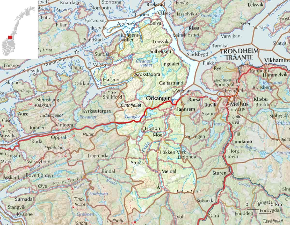 Kart over Orkland kommune