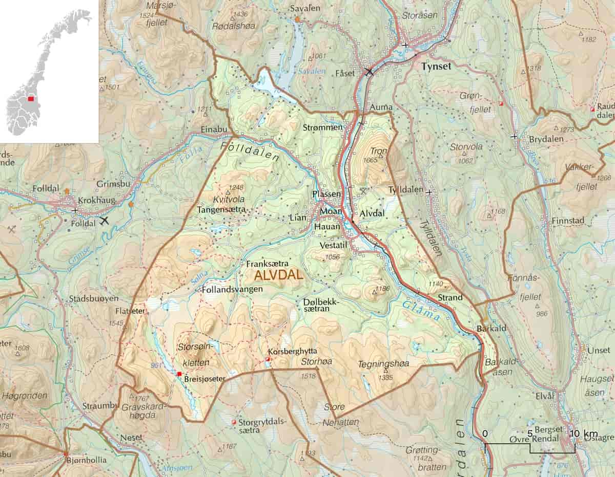 Kart over Alvdal kommune