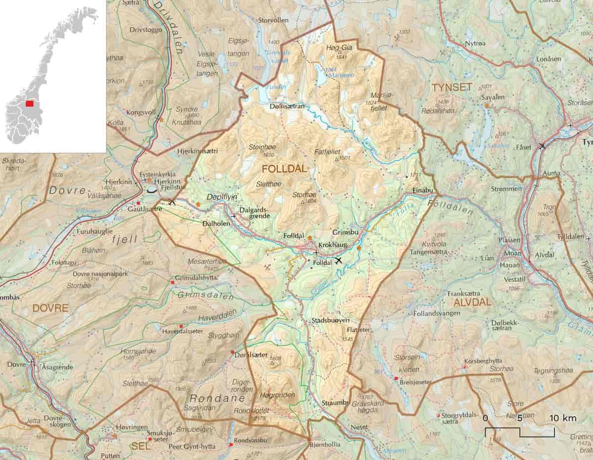 Kart over Folldal kommune