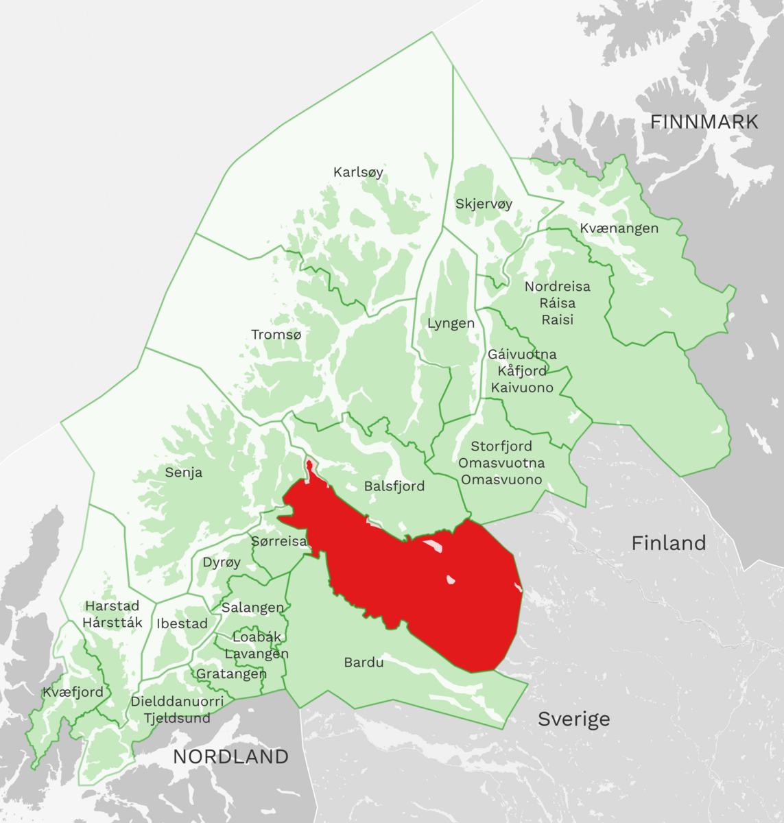Kart: Målselv kommune i Troms