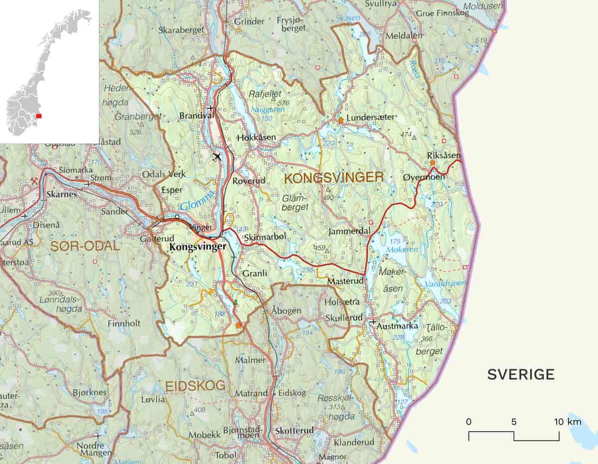 Kart over Kongsvinger kommune