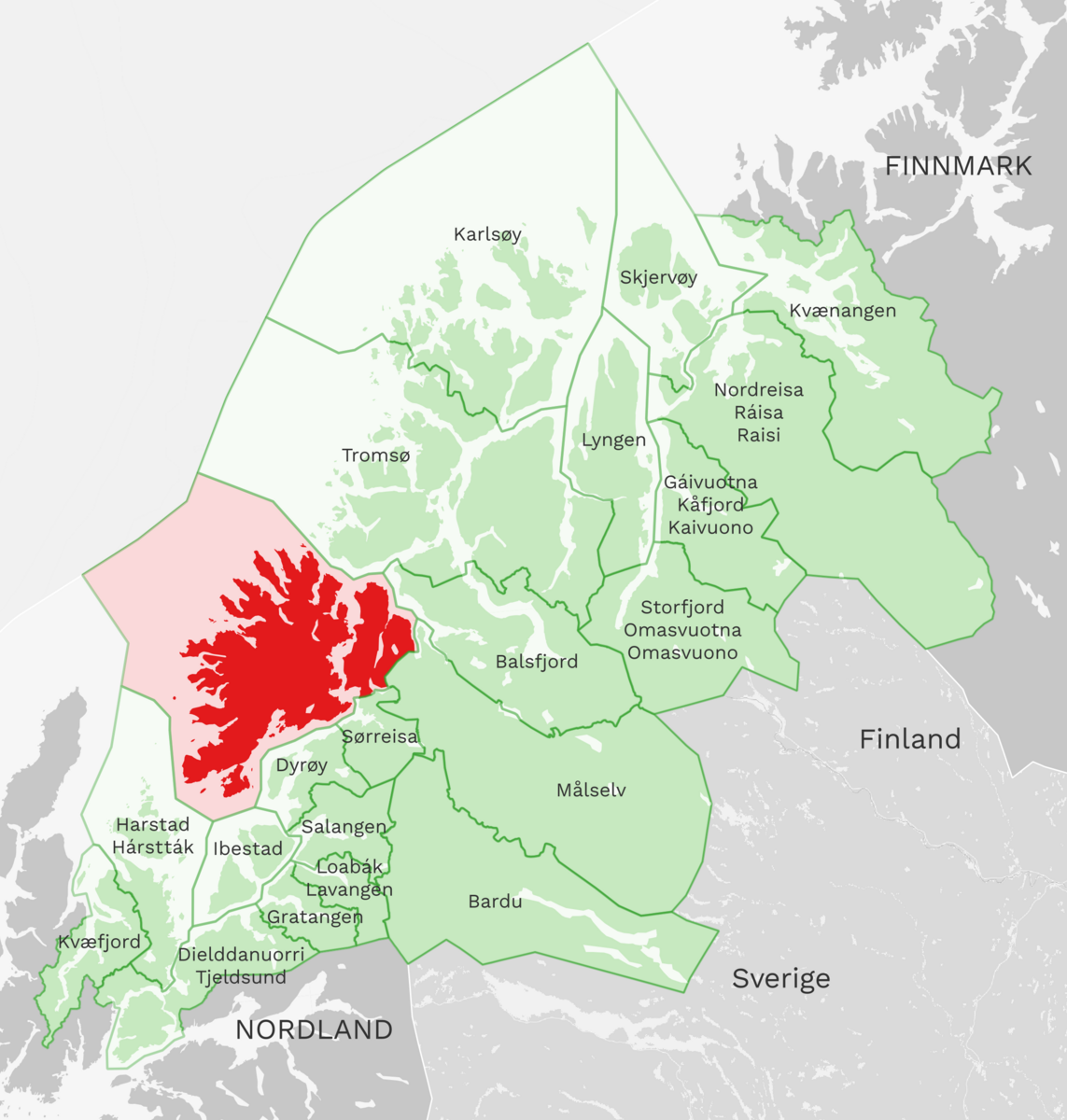Kart: Senja kommune i Troms