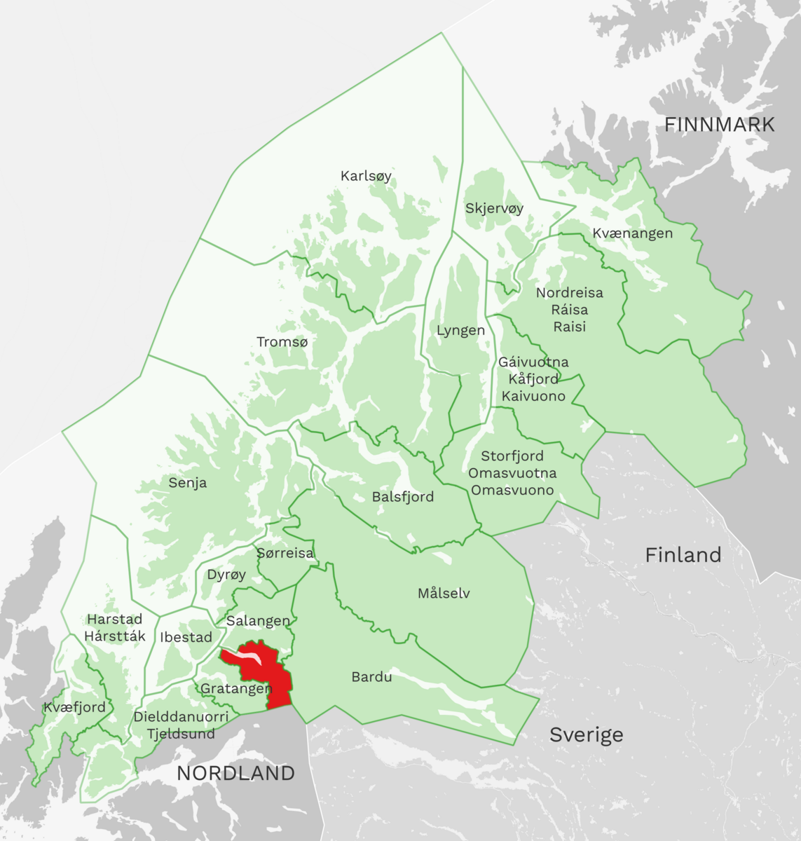 Kart: Lavangen kommune i Troms
