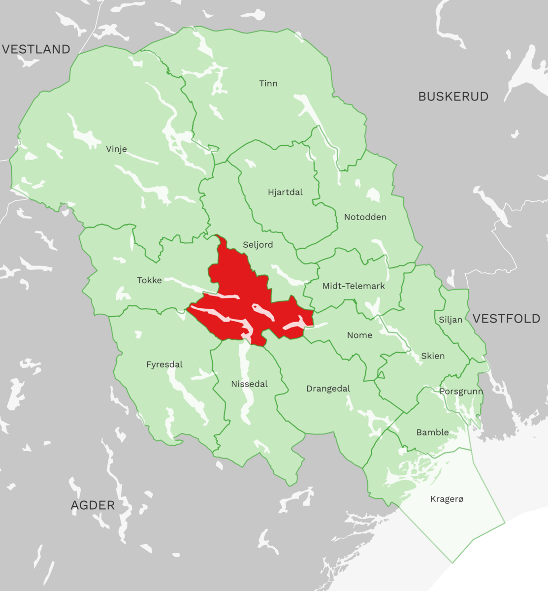 Kart: Kviteseid kommune i Telemark