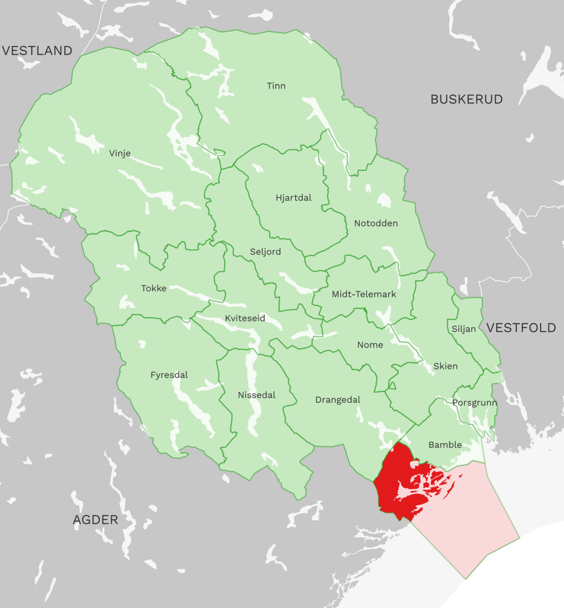 Kart: Kragerø kommune i Telemark