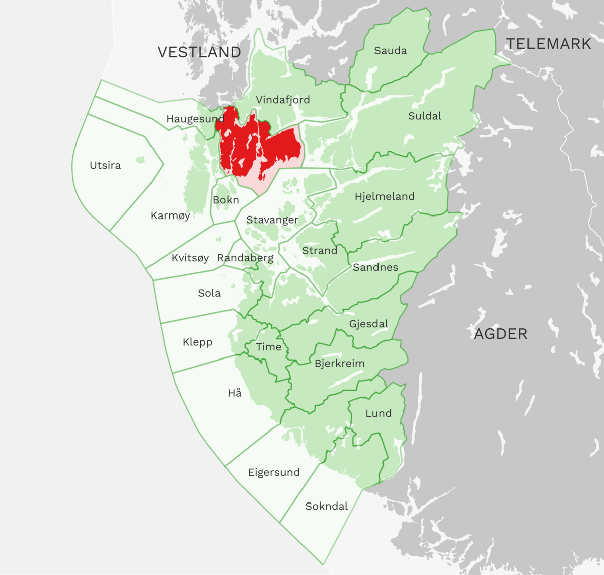 Kart: Tysvær kommune i Rogaland